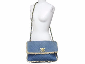 CHANEL シャネル デカマトラッセ シングルフラップ デニム チェーンショルダー フリンジ 2番台 ヴィンテージ 美品 中古 44196
