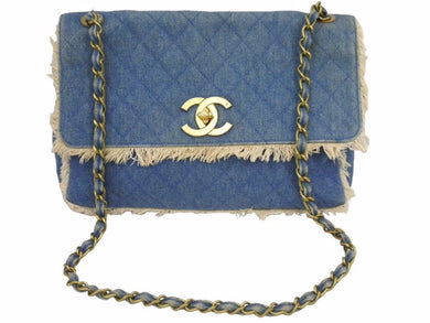 CHANEL シャネル デカマトラッセ シングルフラップ デニム チェーンショルダー フリンジ 2番台 ヴィンテージ 美品 中古 44196