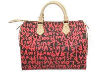 Load image into Gallery viewer, LOUIS VUITTON ルイヴィトン モノグラム グラフィティ スピーディ30 ハンドバッグ M93704 ピンク PVC ヌメ革 中古 44322