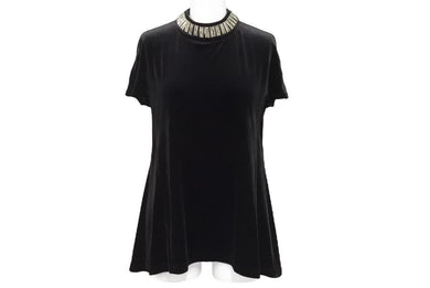 FOXEY NEW YORK フォクシー ニューヨーク ベロア ラインストーン Ｔシャツ ブラック 35319-VSTFG101L 美品 サイズ38 中古 44639
