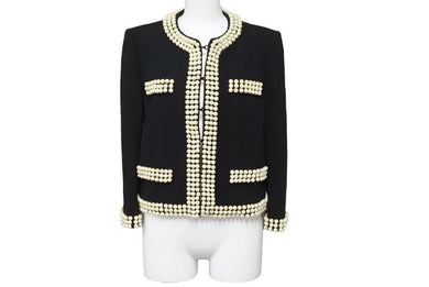Moschino モスキーノ テーラードジャケット パール装飾 ブラック ホワイト アウター J05370424 サイズ40 美品 中古 45353