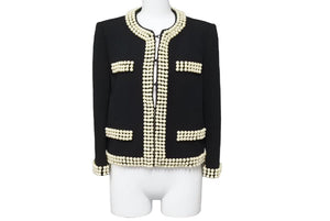 Moschino モスキーノ テーラードジャケット パール装飾 ブラック ホワイト アウター J05370424 サイズ40 美品 中古 45353
