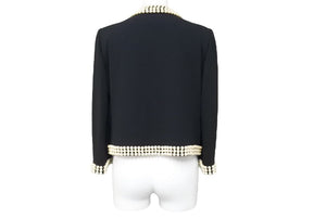Moschino モスキーノ テーラードジャケット パール装飾 ブラック ホワイト アウター J05370424 サイズ40 美品 中古 45353