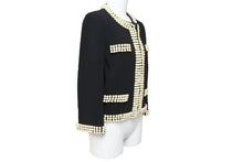 Load image into Gallery viewer, Moschino モスキーノ テーラードジャケット パール装飾 ブラック ホワイト アウター J05370424 サイズ40 美品 中古 45353