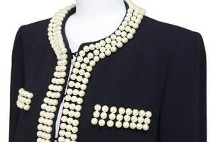 Moschino モスキーノ テーラードジャケット パール装飾 ブラック ホワイト アウター J05370424 サイズ40 美品 中古 45353