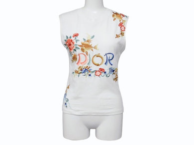 Christian Dior クリスチャンディオール タンクトップ ノースリーブ 2P12155001 サイズ38 ホワイト フラワー ガリアーノ期 美品 中古 4b004577