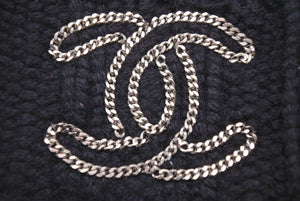 CHANEL シャネル ニット帽 ニットキャップ 帽子 ポンポン ココマーク ロゴ カシミヤ ブラック シルバー金具 良品 中古 45867