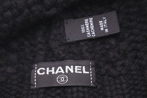 CHANEL シャネル ニット帽 ニットキャップ 帽子 ポンポン ココマーク ロゴ カシミヤ ブラック シルバー金具 良品 中古 45867