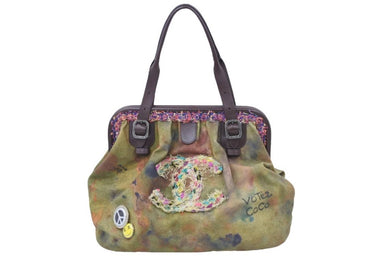 CHANEL シャネル エンブロイダリー ボーリング がま口ハンドバッグ カーキ ボルドー マルチカラー 21番台 美品 中古 45870