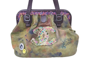 CHANEL シャネル エンブロイダリー ボーリング がま口ハンドバッグ カーキ ボルドー マルチカラー 21番台 美品 中古 45870
