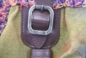 CHANEL シャネル エンブロイダリー ボーリング がま口ハンドバッグ カーキ ボルドー マルチカラー 21番台 美品 中古 45870