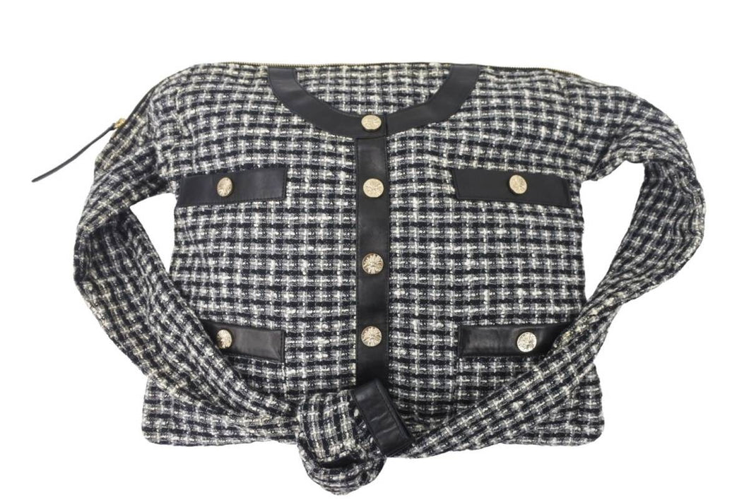 極美品 CHANEL シャネル ガールシャネル ツイードジャケット ショルダーバッグ 9番台 ファブリック ブラック ホワイト 中古 46092