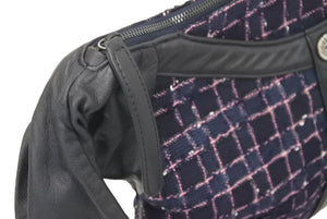 極美品 CHANEL ガールシャネル 15SS 21番台 ココマーク ショルダー レザー ツイード ネイビー ピンク マルチ 46102
