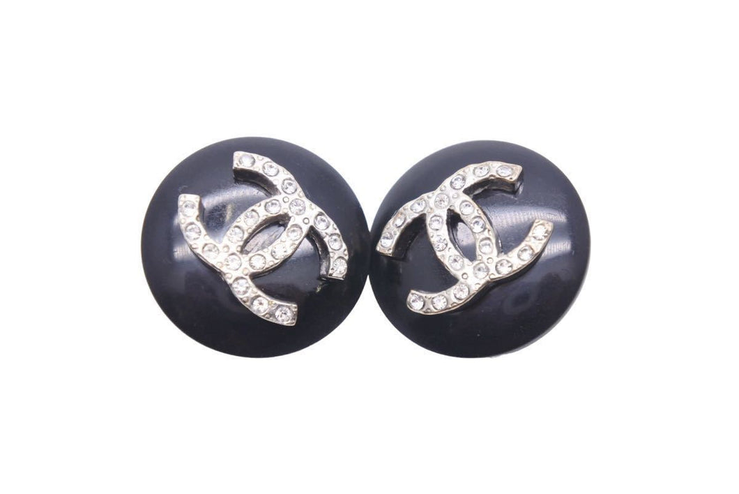 CHANEL シャネル ココマーク イヤリング 黒丸 両耳 アクセサリー 装飾品 ラインストーン 4.7g 96A 美品 中古 46228