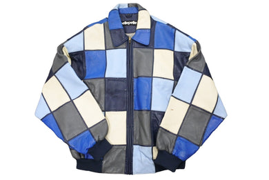 Pelle Pelle ペレペレ ヴィンテージレザージャケット マス目 ブルー グレー ホワイト サイズ50 良好 中古 46328