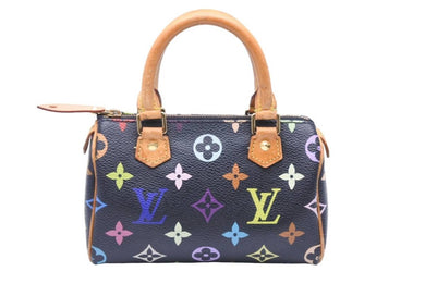 LOUIS VUITTON ルイヴィトン ミニスピーディ ハンドバッグ モノグラム ブラック マルチカラー 村上隆 レザー M92644 中古 46627
