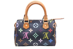 LOUIS VUITTON ルイヴィトン ミニスピーディ ハンドバッグ モノグラム ブラック マルチカラー 村上隆 レザー M92644 中古 46627