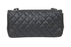 極美品 CHANEL シャネル イーストウエスト チョコバー チェーン ショルダーバッグ キャビアスキン 黒×シルバー レディース 中古 46843