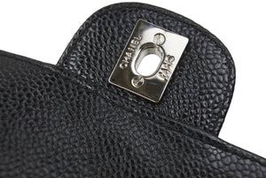 極美品 CHANEL シャネル イーストウエスト チョコバー チェーン ショルダーバッグ キャビアスキン 黒×シルバー レディース 中古 46843