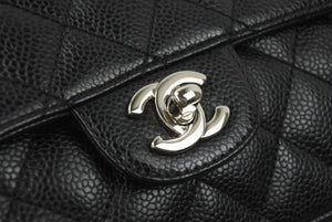極美品 CHANEL シャネル イーストウエスト チョコバー チェーン ショルダーバッグ キャビアスキン 黒×シルバー レディース 中古 46843