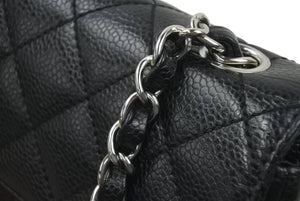 極美品 CHANEL シャネル イーストウエスト チョコバー チェーン ショルダーバッグ キャビアスキン 黒×シルバー レディース 中古 46843
