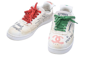 CHANEL シャネル 19SS ファレルウィリアムス グラフィックローカットスニーカー ベージュ マルチカラー サイズ36 良品 47078 中古