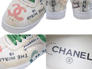 CHANEL シャネル 19SS ファレルウィリアムス グラフィックローカットスニーカー ベージュ マルチカラー サイズ36 良品 47078 中古