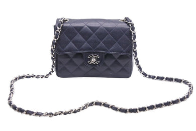 極美品 CHANEL シャネル ミニマトラッセ ネイビー キャビアスキン 9番台 ラムスキン ショルダーバッグ 中古 47128