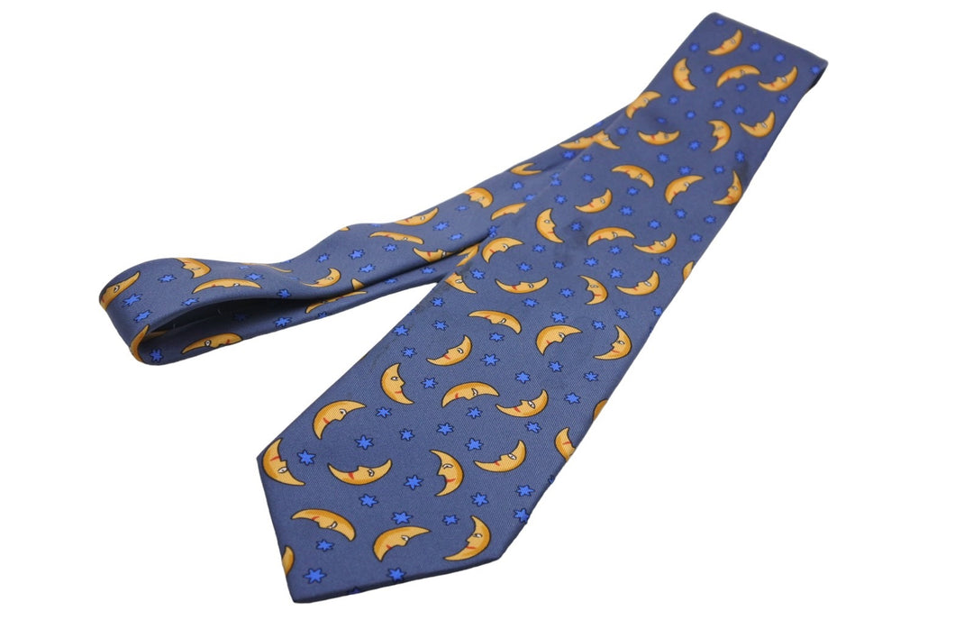 HERMES エルメス ボウタイ 蝶ネクタイ ネクタイ 三日月柄 シルク100% ブルー イエロー 紳士 中古 47467