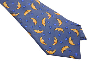 HERMES エルメス ボウタイ 蝶ネクタイ ネクタイ 三日月柄 シルク100% ブルー イエロー 紳士 中古 47467