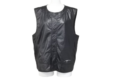 off-white オフホワイト レザーベスト ジャケット バックロゴ マグネットボタン ブラック サイズデザインL 良品 中古 47483 