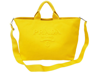 PRADA プラダ 2Wayバッグ ショルダーバッグ ハンドバッグ 三角ロゴ 2VG081 キャンバス イエロー シルバー金具 美品 中古 47628