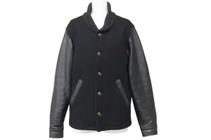 ORIGINALFAKE オリジナルフェイク スタジアムジャンパー ジャケット ポリエステル レザー ブラック サイズ1 美品 中古 47673