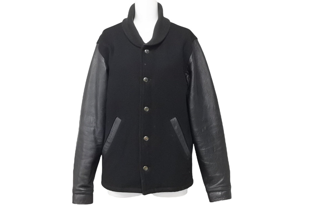 ORIGINALFAKE オリジナルフェイク スタジアムジャンパー ジャケット ポリエステル レザー ブラック サイズ1 美品 中古 47673
