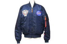 Load image into Gallery viewer, NASA ナサ フライトジャケット オフィシャル アポロ MA-1 ミリタリー ブルゾン アウター ジャンパー M ネイビー 美品 中古 47674