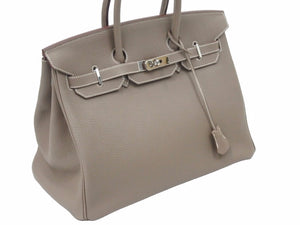 極美品 HERMES エルメス BIRKIN バーキン35 エトゥープ シルバー金具 トゴ ハンドバッグ □O刻印 中古 47698