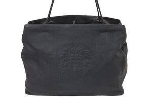 VERSACE ヴェルサーチ トートバッグ メデューサ ハンドル編み込み ブラック ゴールド金具 ユニセックス 良品 中古 47770 