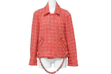 CHANEL シャネル ライダースジャケット 2006年春夏ランウェイ 06P ミックスツイード ローズピンク シルバー 40 美品 中古 48061