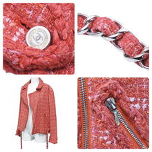 Load image into Gallery viewer, CHANEL シャネル ライダースジャケット 2006年春夏ランウェイ 06P ミックスツイード ローズピンク シルバー 40 美品 中古 48061