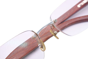 Cartier カルティエ サングラス メガネ ウッドテンプル 140b メタル ウッド ブラウン ピンク グラデーション □19 美品 中古 48111