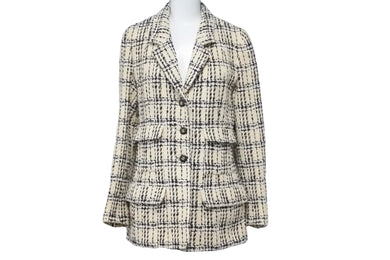 CHANEL シャネル ツイードジャケット ブレザー アウター ココマークボタン ウール コットン アイボリー ブラック 美品 中古 48168