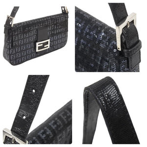 FENDI フェンディ スパンコール マンマバケット ショルダーバッグ ワンショルダーバッグ ブラック ロゴ 美品 中古 48232