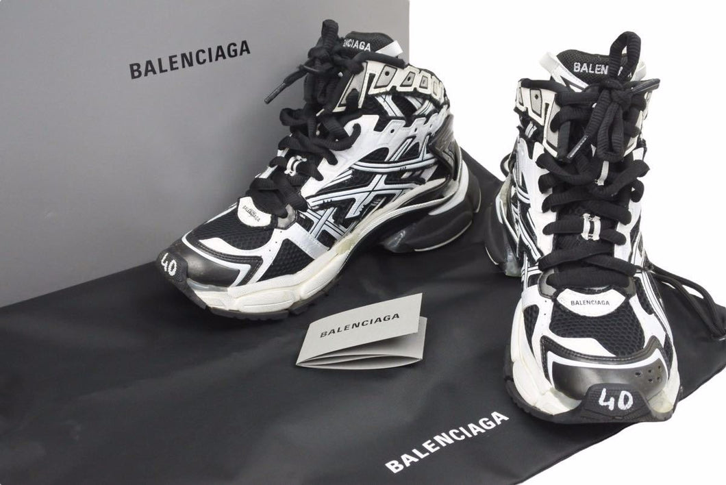 BALENCIAGA バレンシアガ RUNNER ランナー HIGHTOP スニーカー ミドルカット ブラック ホワイト 26.5cm 美品 中古 49150