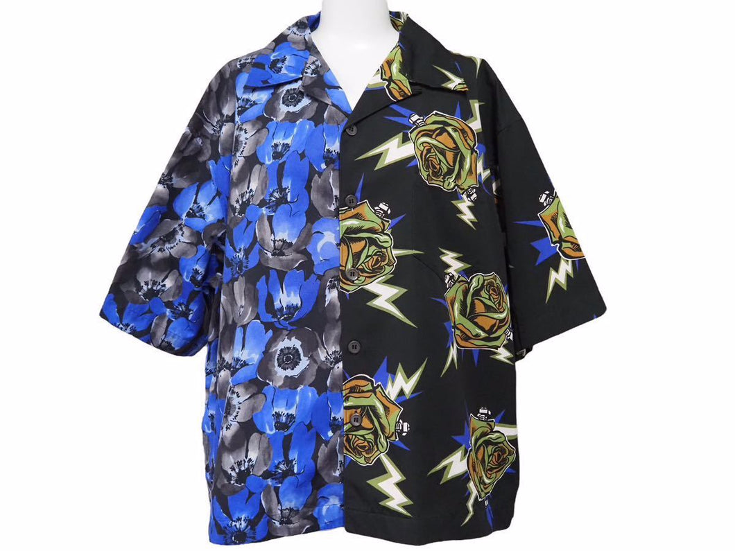 極美品 プラダ PRADA 19AW XL UCS319 ダブルマッチフランケンシュタインボーリング半袖シャツ 中古 49180