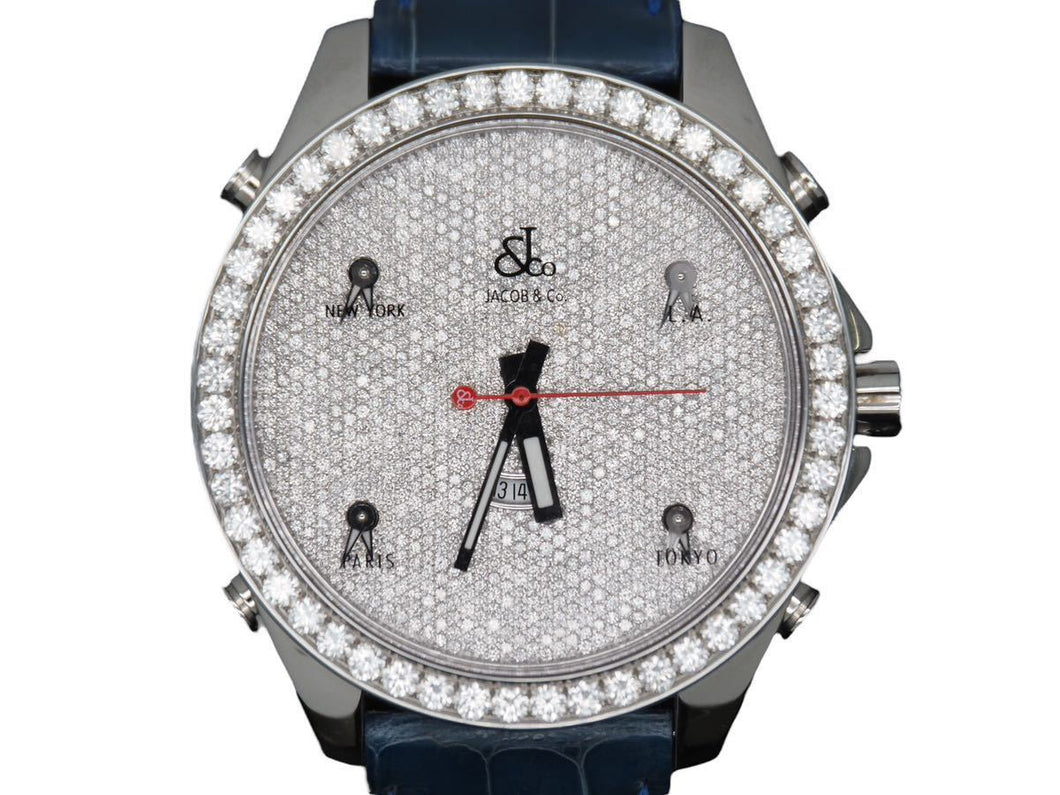 ジェイコブ JACOB&CO ファイブタイムゾーン ベゼルダイヤ JC-53D 時計 美品 中古 全付き 49185