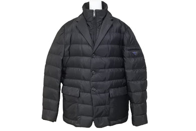 極美品 PRADA プラダ ダウンジャケット ジップアップ タートル トライアングルロゴ ブラックSGH583 ACU1 2019 410 サイズ52 中古 49392