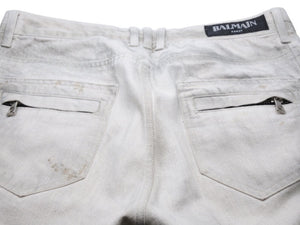 BALMAIN バルマン コットンキャンバスバイカーパンツ ボトムス ダスト加工 T577C164 コットン グレー サイズ32 良品 中古 49492