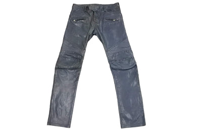 BALMAIN バルマン バイカーパンツ サイズ50 コットン レザー ネイビー シルバー金具 メンズ 美品 中古 49495
