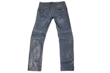 Load image into Gallery viewer, BALMAIN バルマン バイカーパンツ サイズ50 コットン レザー ネイビー シルバー金具 メンズ 美品 中古 49495