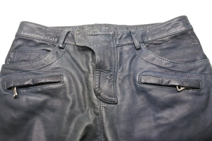 BALMAIN バルマン バイカーパンツ サイズ50 コットン レザー ネイビー シルバー金具 メンズ 美品 中古 49495